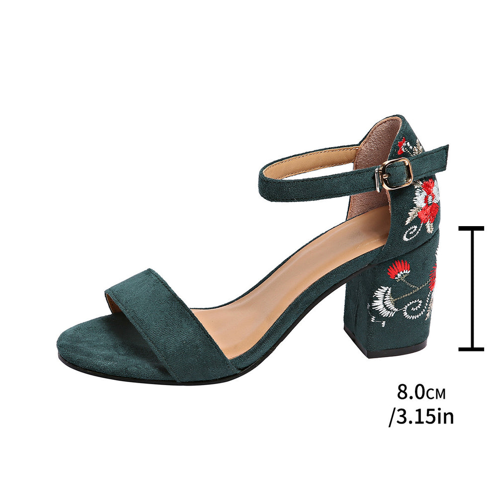 2026 summer new arrival: plus-size suede ethnic embroidered mid-heel sandals - women's versatile chunky heel sandals for a chic summer look
