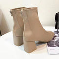 Martin boots for women 2024 new women's boots winter fashion square toe back zipper leather boots women's thick heel mid heel boots for women