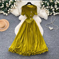 Accessible luxury classyelegance oblique collar elegantdress women's summerwork clothing style waist slimming lookpleated long skirt light mature style