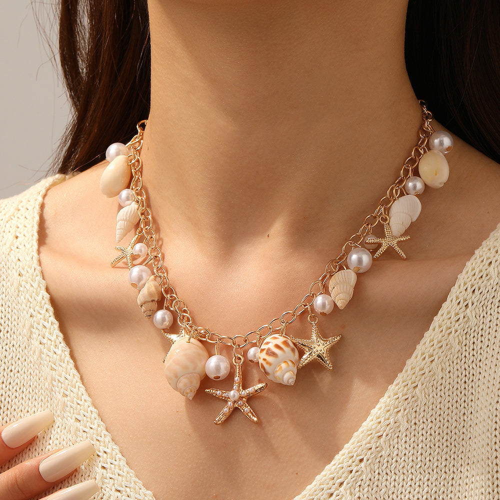 Wholesale women's necklace accessories - european & american style, bohemian starfish & seashell, high-end faux pearl choker necklace