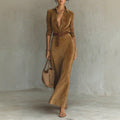 Retro corduroy shirtdress lapel long sleevesv neck wrap formula buckle belt waist women's dress