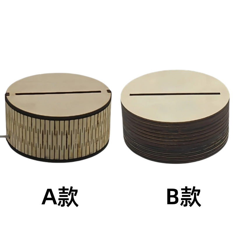Wholesale long round wooden base night light USB handmade DIY water ripple splicing wood luminous base