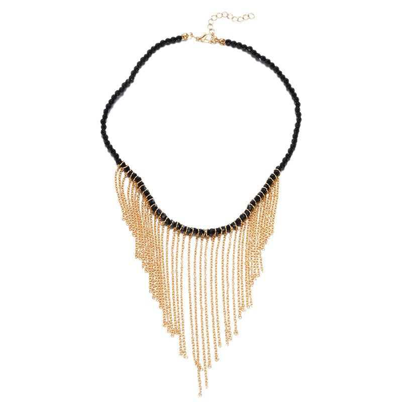 Tassel necklace wholesale european and american cross-border e-commerce foreign trade jewelry personalized exaggerated pendant niche rice bead clavicle chain for women