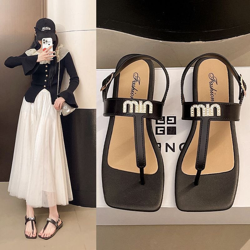 2025 new women's flat sandals: roman-style square toe, fashionable, versatile, outdoor wear, non-slip, all-season