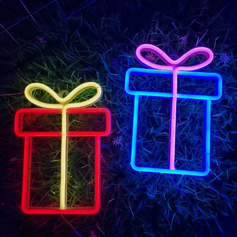 LED Christmas Decoration Gift Box Neon Wall Hanging Ambient Light Styling Light Bar Party Arrangement Holiday Light