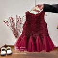 Girls' dress  winter collection: stylish and chic red fleece-lined vest dress, warm long-sleeve set