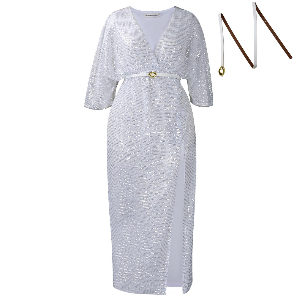 D540 cross-border  fashion women's elegant v-neck sexy slimming sequin plus size african dress