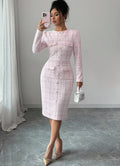 new european and american cross-border e-commerce women's pink slim-fit elegant dress