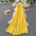 Vacation style yellow halter gentle style elegantdress women's summer sleeveless slimming look long skirt summer atmosphere