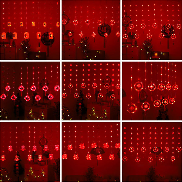 LED New Year's Lantern String Spring Festival Festive Decoration Curtain Light Chunfu Red Lantern Chinese New Year Atmosphere Decoration Lantern