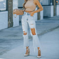 Amazon  fringed jeans for women fashionnew arrivalelegantwork clothingfashion washed hole straight-leg pants