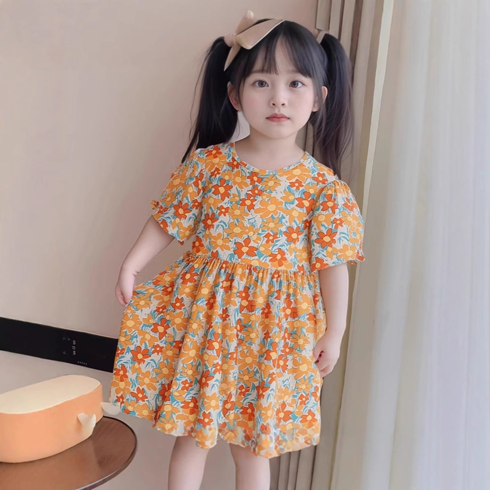 New cotton silk girls' princess dress - summer floral print kids' beach dress - summer camisole top