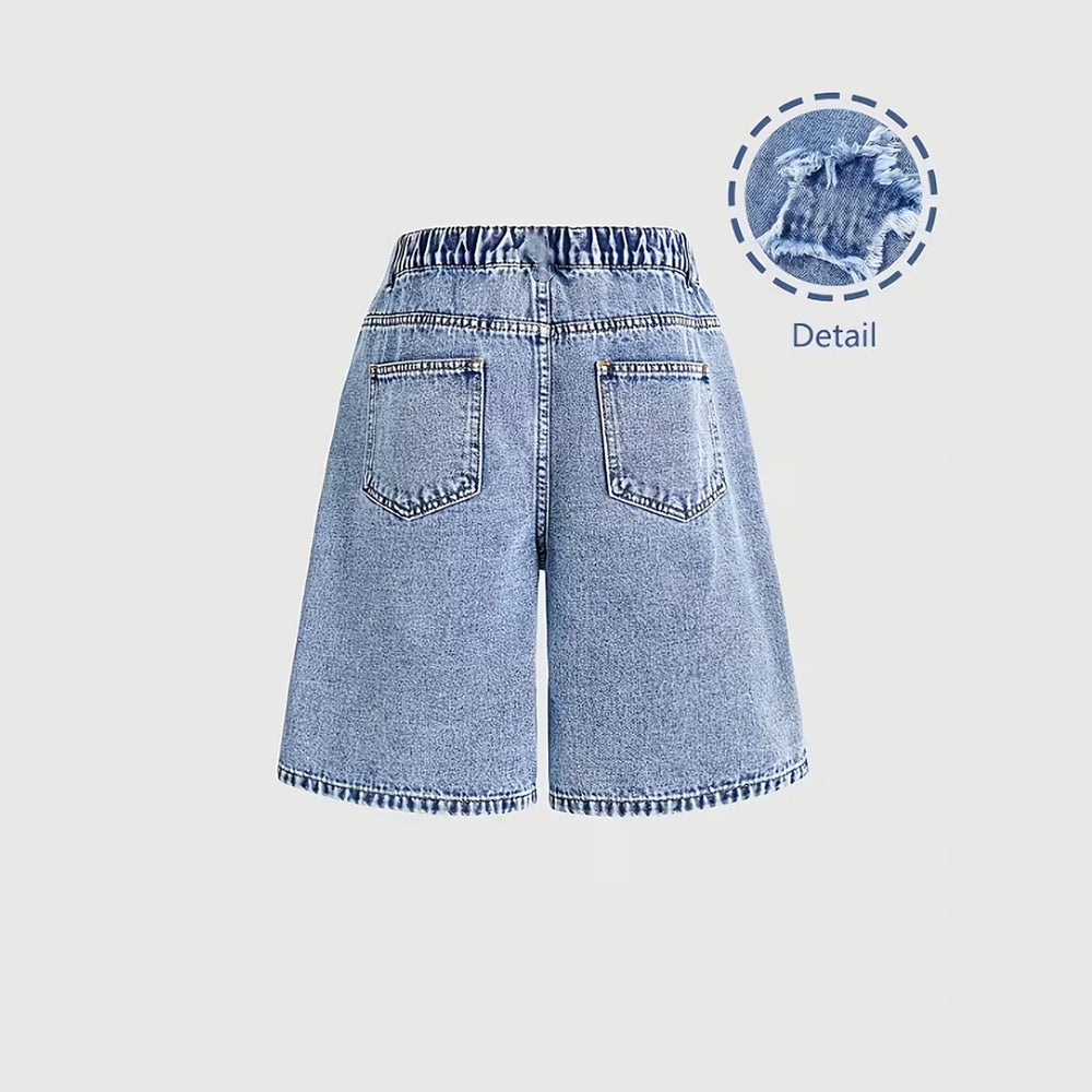 Girls' denim shorts: summer's hottest new arrivals! stylish and versatile lightweight shorts for girls, perfect for loose, casual looks. available in sizes for mid-to-large children