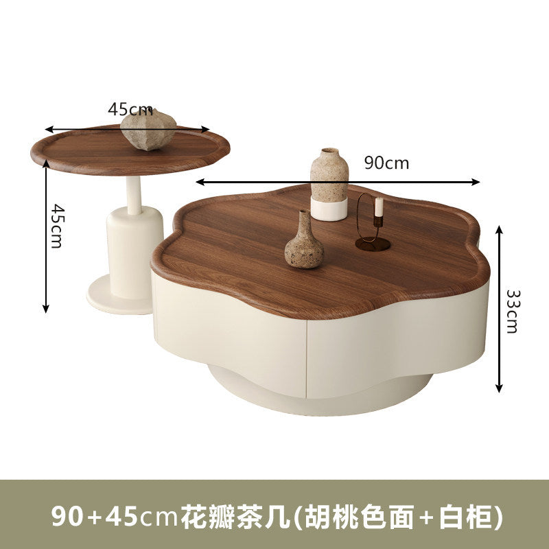 New arrival medieval style petal coffee table walnut cream style living room storage small apartment creative special-shaped combination
