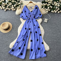 Fashion style polka dot puff sleeve jumpsuit women's summerv neck waist loose wide leg fried street elegant royal sister pants