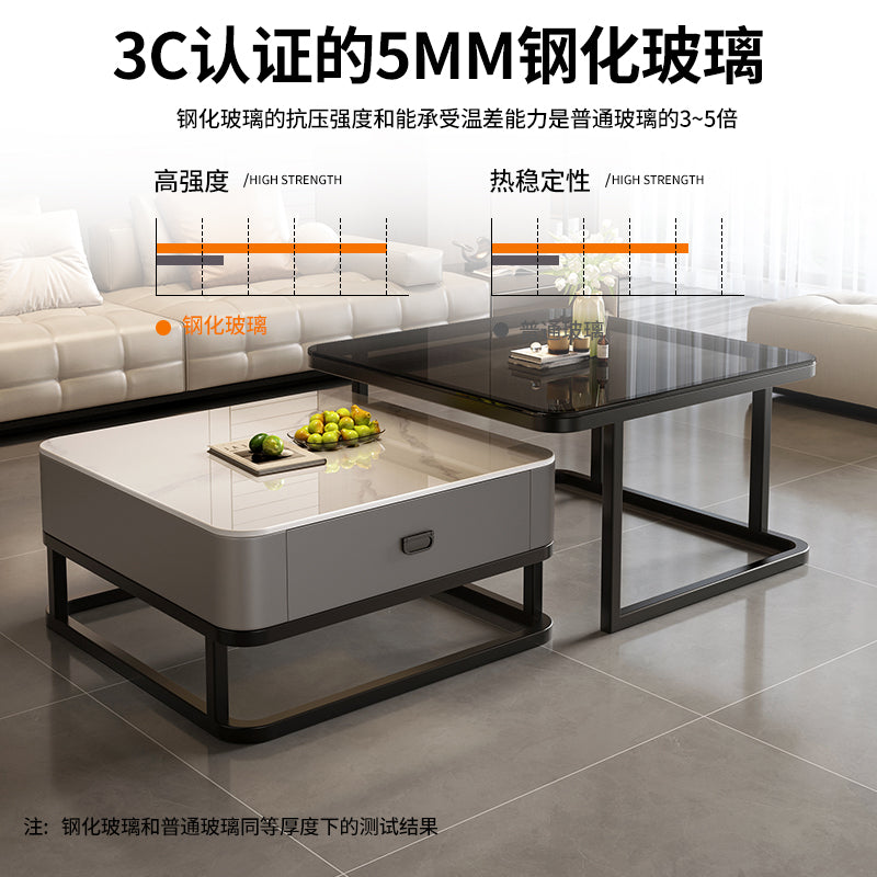 New nordic rock slab solid wood coffee table, modern minimalist marble coffee table for living room, small apartment italian style square side table