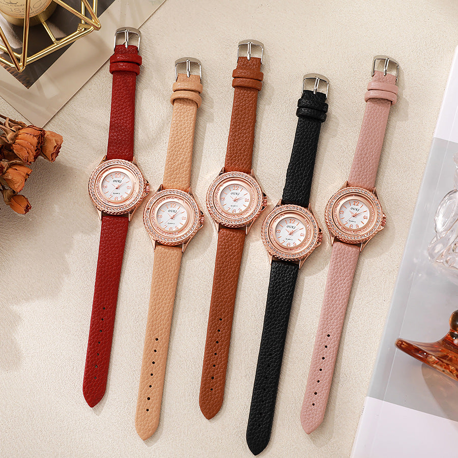 2025 new luxury rhinestone women's watch - fashionable and minimalist round quartz wristwatch for female students - wholesale