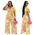 C7468 cross-border   fashion women's summer casual printed short-sleeve jumpsuit