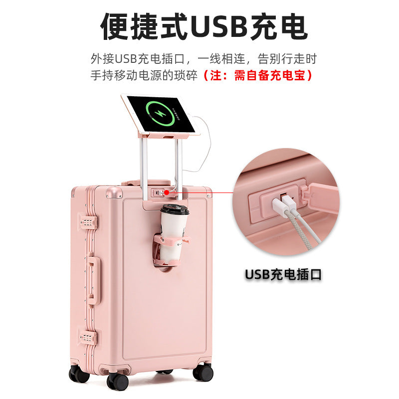 Pinghu new suitcase women's 20-inch boarding case aluminum frame high-value trolley case silent wheel leather case password case