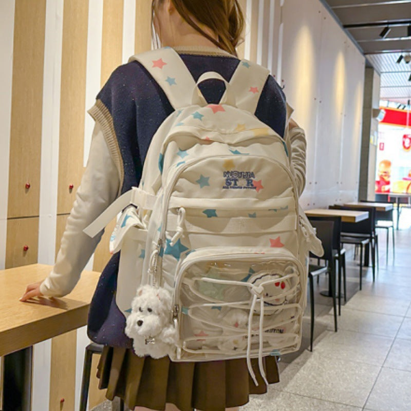 Simple rope star backpack large capacity high school junior high school college student schoolbag female Korean version casual computer backpack