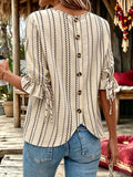 summer cross-border european and american women's textured striped top with single-row button-down back, tie-up detail, and ruffle sleeves - loose fit blouse