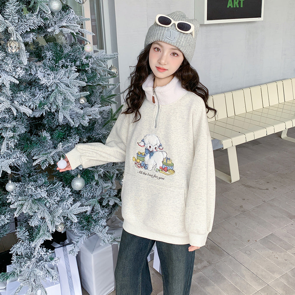 Girls' fleece-lined sweatshirt - autumn/winter  new collection - stylish outerwear for little girls - big kids' winter clothing - thickened children's top