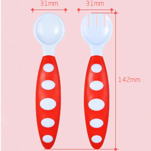 Factory direct sales baby two-color spoon and fork combination set, baby complementary food tableware PP spoons 2 boxed
