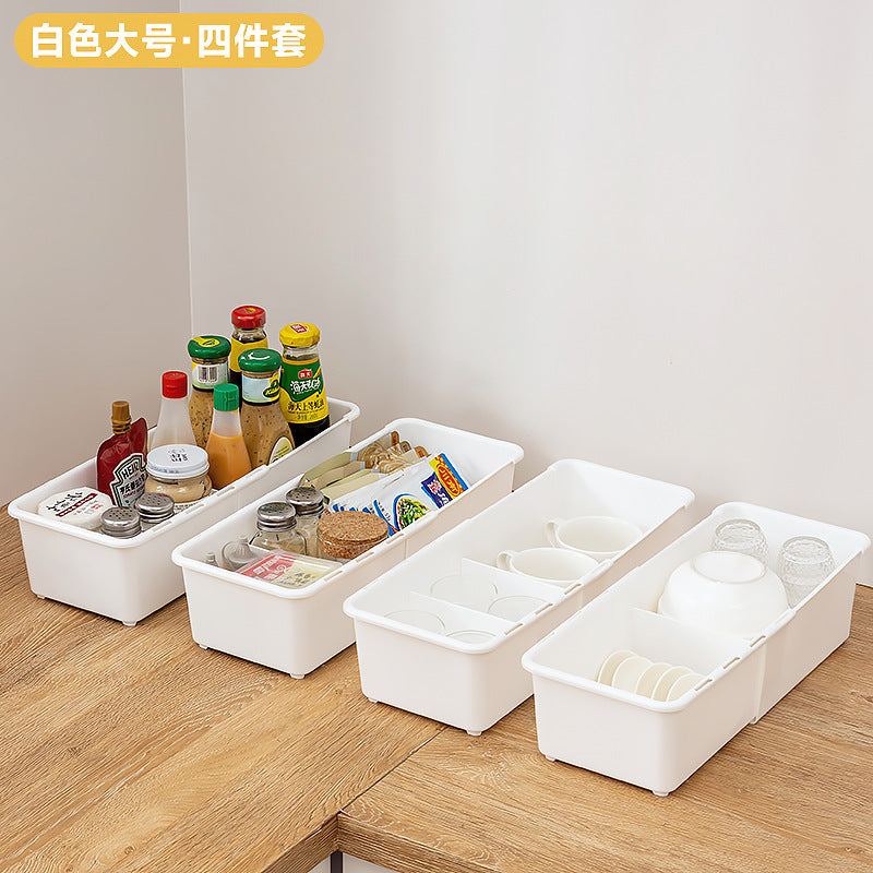 Cabinet sundries, long storage box, seasoning products, plastic seasoning box, narrow and long refrigerator grid egg storage box
