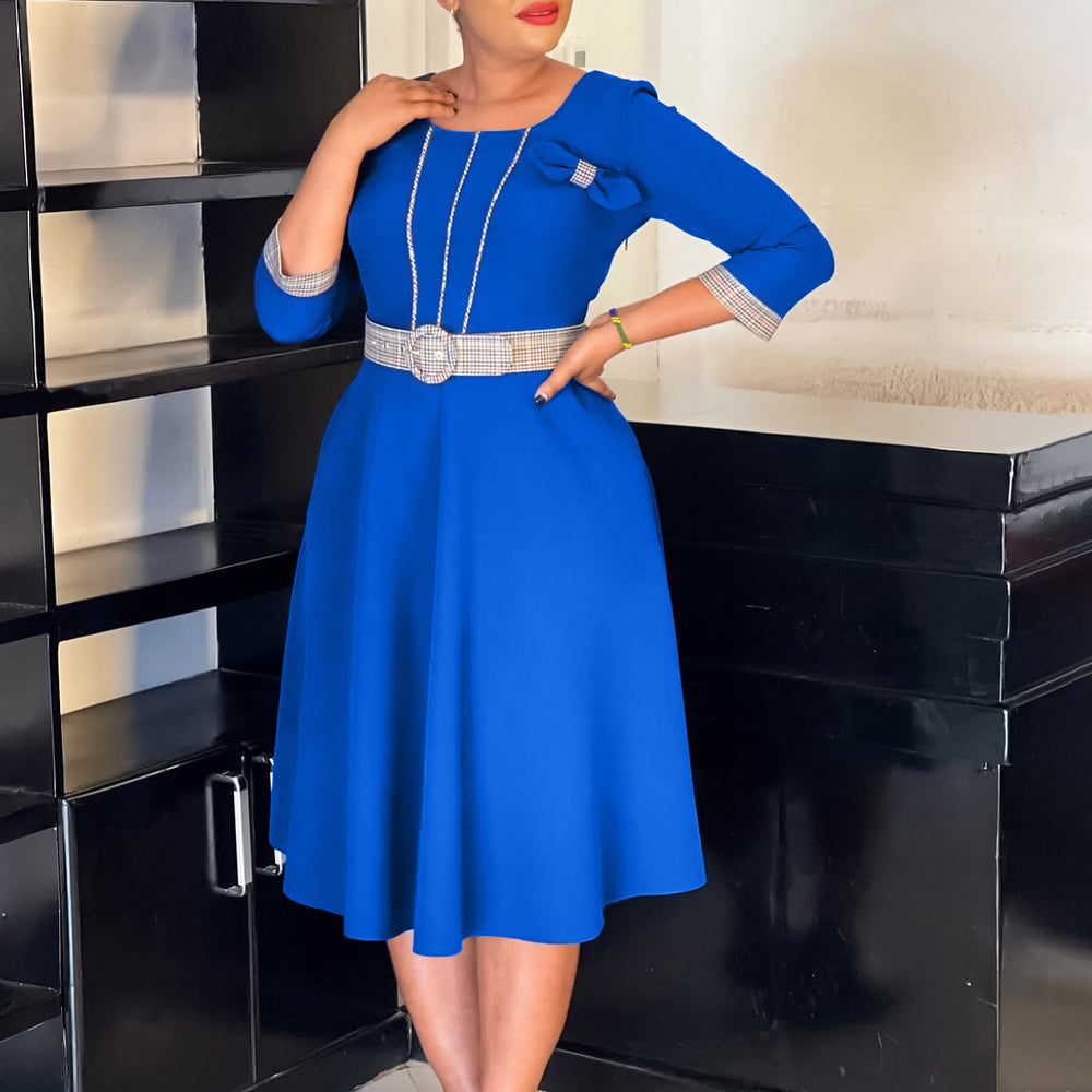 D3340  foreign trade women's clothing  new women's fashion elegant round neck patchwork african dress