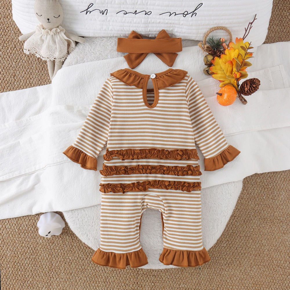Children's clothing cross-border european and american girls long sleeves stripes jumpsuit baby children's clothing suit