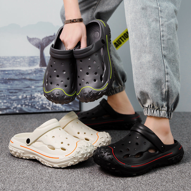 Cross-border 2024 new DIY hole shoes women's summer wear thick-soled stepping shit feeling beach bag head cool slippers women