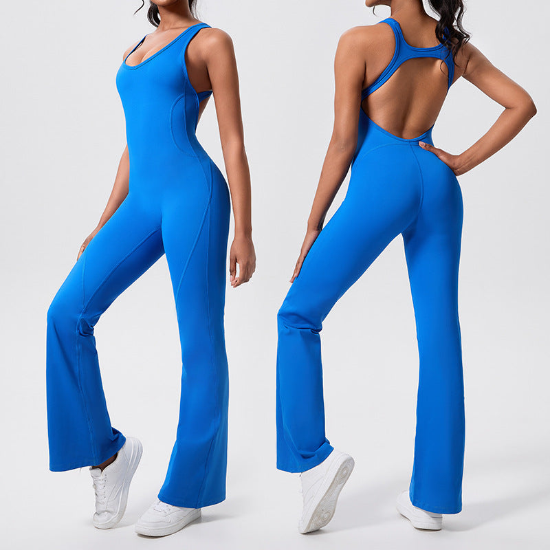 Eco-friendly recycled fabric one-piece yoga bodysuit - open back, tight-fitting, butt-lifting gym outfit - aerial yoga leotard