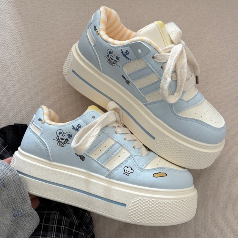 Dexun women's versatile casual sneakers - spring 2026 new collection: dopamine bread shoes, chunky platform white sneakers for students