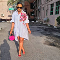 Exportplus size women's clothing loose version sequinembroider large flower casual women's clothing lantern sleeve mid-length shirt dress clear