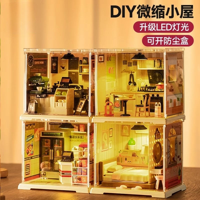 Diy bedroom milk tea shop kitchen building blocks - 3d handmade architectural model combination house toy for girls