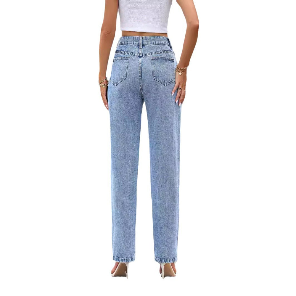 35573#  fashion cross-border high waistdrapedstraight-legjeans women's loosecasualeasiest for match denim pants