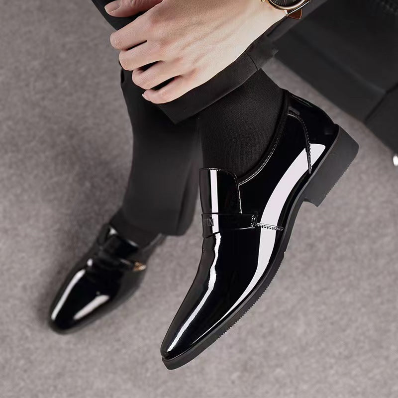 New men's patent leather dress shoes - trendy business formal leather shoes - korean style british pointed toe slip-on men's leather shoes