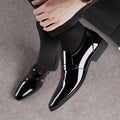 New men's patent leather dress shoes - trendy business formal leather shoes - korean style british pointed toe slip-on men's leather shoes