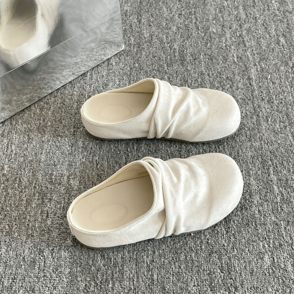 Thick sole hidden heel slip-on pleated birkenstock shoes toe-cap half slippers women's outwear 2026new arrival spring and summer sandals