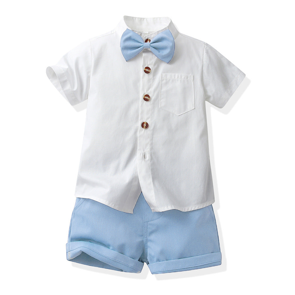 K-style boys summer suit gentleman handsome 100-day-old baby dress birthday june 1 performance kids shirt
