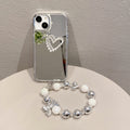 Mirror-finish apple 16 pro silver bowknot phone case, iphone 15/12 compatible, anti-drop hard protective case with wrist strap
