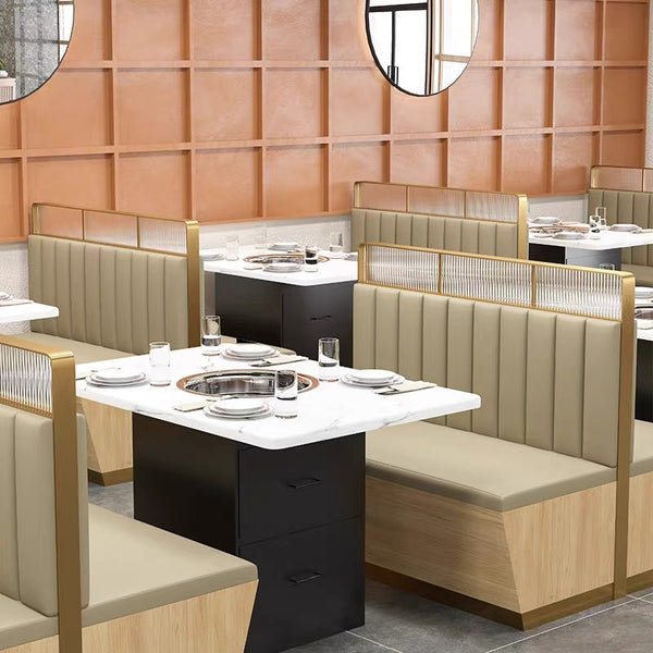 Restaurant marble barbecue hot pot table induction cooker integrated hotel catering shop wall card seat sofa table and chair combination