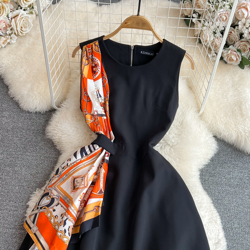 2024 summer chic: vintage-inspired sleeveless a-line dress - round neck, cinched waist, slimming fit, elegant maxi dress