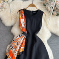 2024 summer chic: vintage-inspired sleeveless a-line dress - round neck, cinched waist, slimming fit, elegant maxi dress
