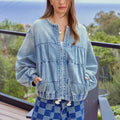 fashionnew arrival cross-border  round neck zipper denim outwear washed looseshort denim jacket for women