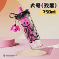High-style summer double-walled water bottle, large capacity cartoon plastic straw cup, student and children's insulated water bottle with tea infuser, wholesale