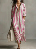 european and american independent station cross-border fashionloosev necklongstripessummer nine-quarter sleeve women's shirtdress