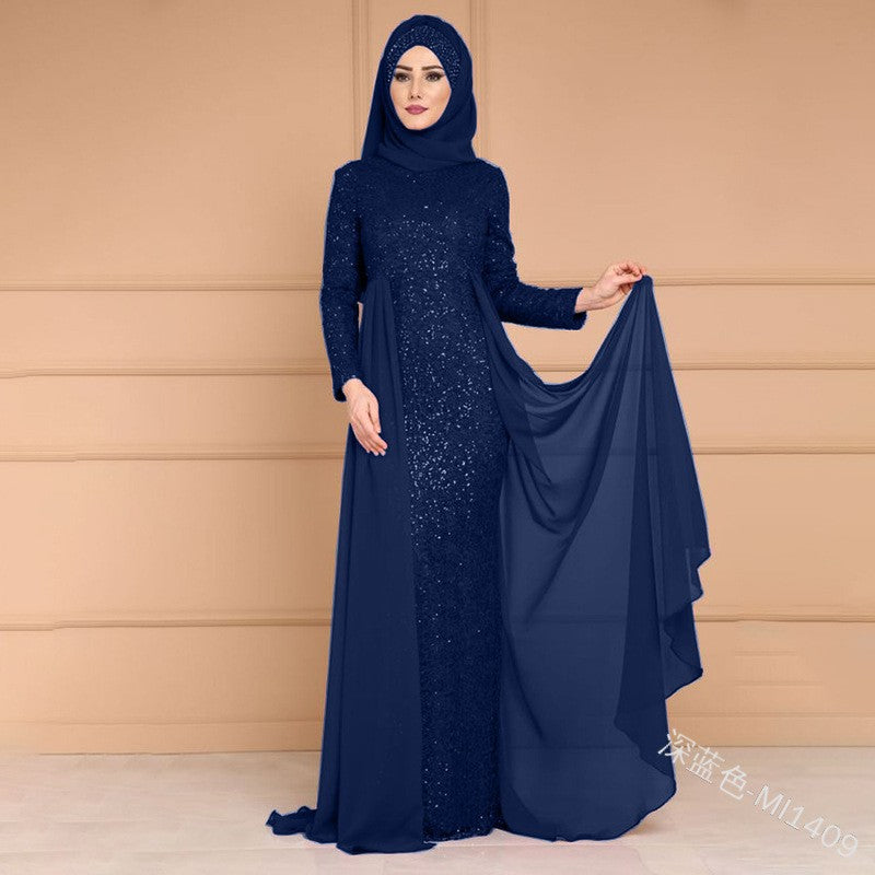 autumn/winter new european and american  sequin dress - women's elegant, sweet, slim-fit long sleeve formal gown