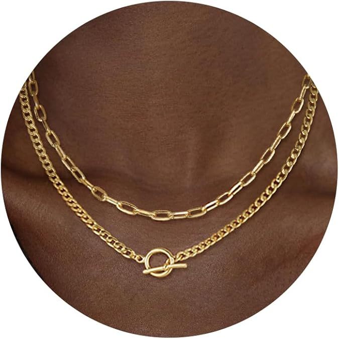 Amazon cross-border layered necklace paper clip chain double layer stacked necklace geometric ot buckle clavicle chain hip hop necklace