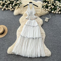 Pure desire vacation suit women's summersexyhalter neck v neckbackless chiffon topshigh waist swing skirt suit